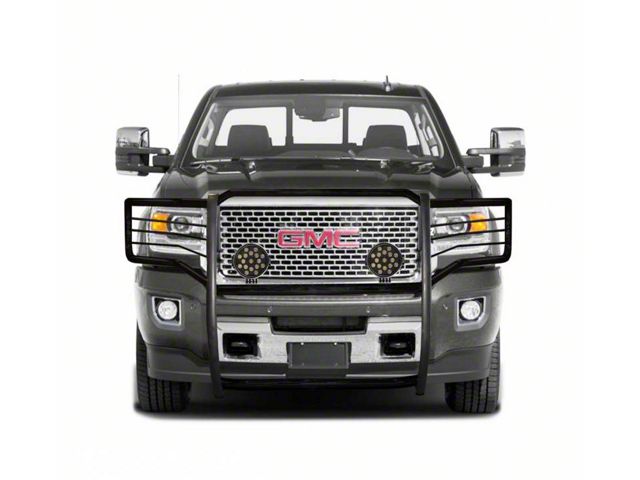 Grille Guard with 7-Inch Round LED Lights; Black (15-19 Sierra 2500 HD, Excluding Denali)