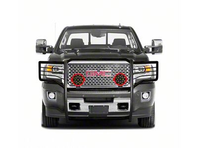 Grille Guard with 7-Inch Round LED Lights; Black (15-19 Sierra 2500 HD, Excluding Denali)