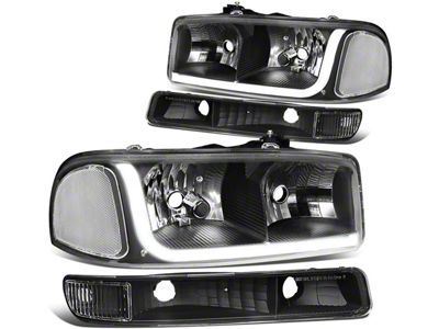 Headlight; LED DRL; Black (99-06 SIERRA 2500 HD)