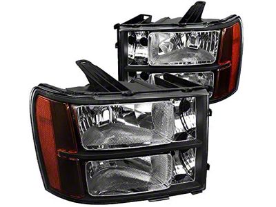 Factory Style Headlights; Matte Black Housing; Clear Lens (07-14 Sierra 2500 HD)