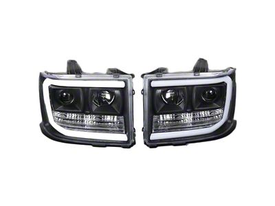 LED C-Bar Projector Headlights; Matte Black Housing; Clear Lens (07-14 Sierra 2500 HD)
