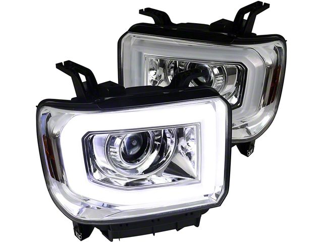 LED Bar Projector Headlights; Chrome Housing; Clear Lens (15-19 Sierra 2500 HD w/ Factory Halogen Non-LED DRL Headlights)