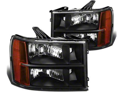 Headlights with Amber Corners; Black Housing; Clear Lens (07-14 Sierra 2500 HD)