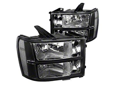 Factory Style Headlights; Black Housing; Clear Lens (07-14 Sierra 2500 HD)