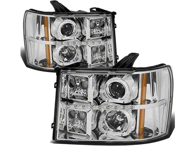L-Bar Halo Projector Headlights with Amber Corners; Chrome Housing; Clear Lens (07-14 Sierra 2500 HD)