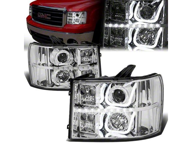 L-Bar Halo Projector Headlights with Clear Corners; Chrome Housing; Clear Lens (07-14 Sierra 2500 HD)