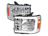 LED Bar Factory Style Headlights; Chrome Housing; Clear Lens (07-14 Sierra 2500 HD)