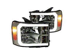 LED Bar Factory Style Headlights; Chrome Housing; Smoked Lens (07-14 Sierra 2500 HD)