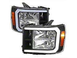 LED Bar Factory Style Headlights; Matte Black Housing; Clear Lens (07-14 Sierra 2500 HD)
