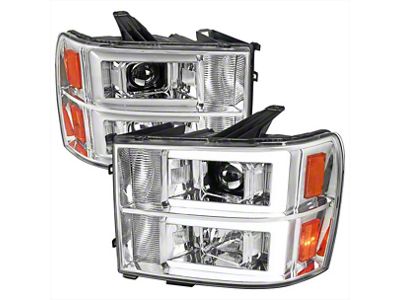 LED C-Bar Projector Headlights; Chrome Housing; Clear Lens (07-14 Sierra 2500 HD)