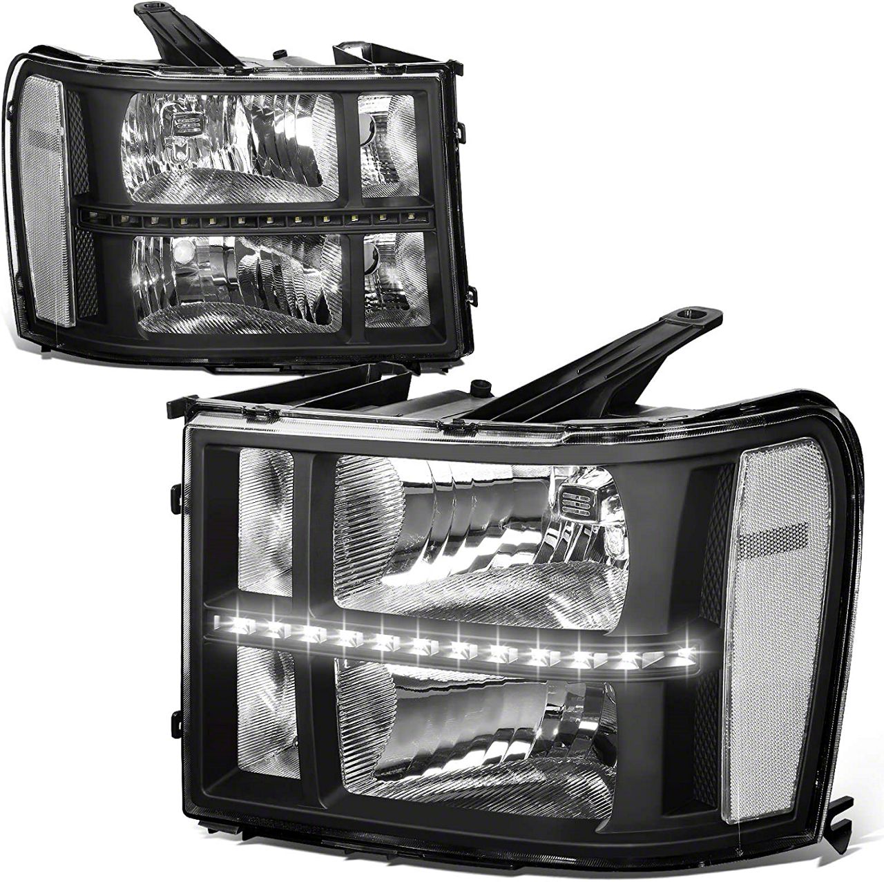 FOR 1999-2007 GMC SIERRA/YUKON PAIR LED DRL HEADLIGHT BUMPER LAMPS BLACK/CLEAR E - Foto 9