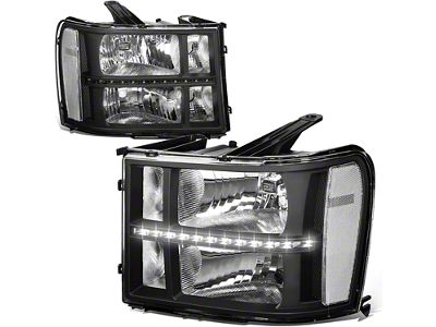 LED DRL Strip Headlights with Clear Corners; Black Housing; Clear Lens (07-14 Sierra 2500 HD)