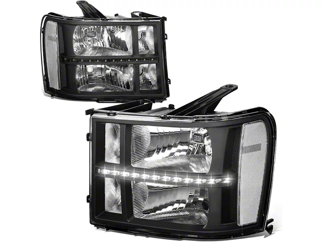 LED DRL Strip Headlights with Clear Corners; Black Housing; Clear Lens (07-14 Sierra 2500 HD)