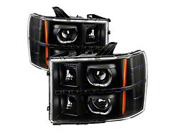LED Halo Projector Headlights; Black Housing; Clear Lens (07-14 Sierra 2500 HD)