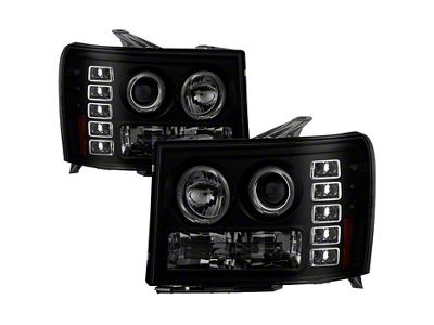 LED Halo Projector Headlights; Black Housing; Smoked Lens (07-14 Sierra 2500 HD)