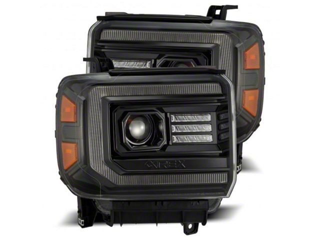 AlphaRex LUXX-Series LED Projector Headlights; Alpha Black Housing; Clear Lens (15-19 Sierra 2500 HD)