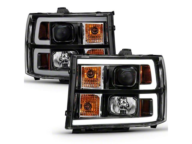 Plank Style Projector Headlights; Black Housing; Clear Lens (07-14 Sierra 2500 HD)