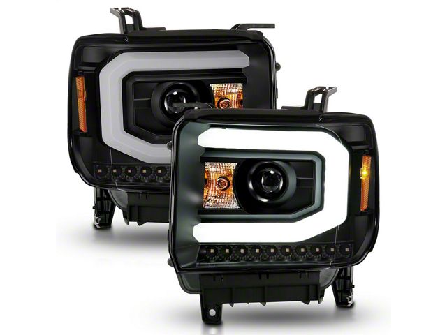 Plank Style Projector Headlights; Black Housing; Clear Lens (15-16 Sierra 2500 HD w/ Factory Halogen Headlights)