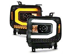 Plank Style Switchback Halo Projector Headlights; Black Housing; Clear Lens (15-16 Sierra 2500 HD w/ Factory Halogen Headlights)
