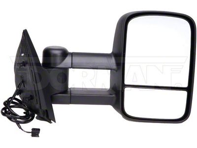 Powered Heated Convex Glass Side Mirror without Turn Signal; Passenger Side; Black (07-11 Sierra 2500 HD)