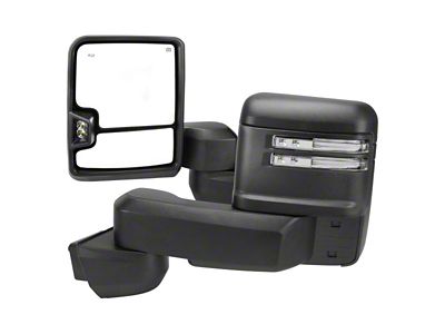 Powered Heated Manual Extendable Towing Mirrors with Clear LED Turn Signals; Black (20-25 Sierra 2500 HD)