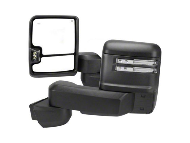 Powered Heated Manual Extendable Towing Mirrors with Clear LED Turn Signals; Black (20-24 Sierra 2500 HD)