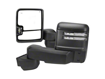 Powered Heated Manual Extendable Towing Mirrors with Clear LED Turn Signals; Black (20-24 Sierra 2500 HD)