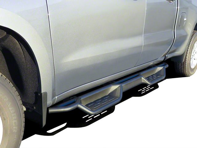 Round Tube Drop Style Nerf Side Step Bars; Black (20-24 Sierra 2500 HD Double Cab)