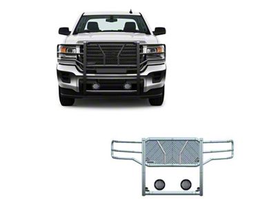 Rugged Heavy Duty Grille Guard with 5.30-Inch Black Round Flood LED Lights; Black (15-19 Sierra 2500 HD, Excluding Denali)