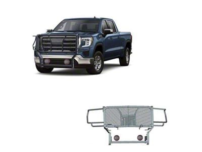 Rugged Heavy Duty Grille Guard with 5.30-Inch Red Round LED Lights; Black (20-24 Sierra 2500 HD)