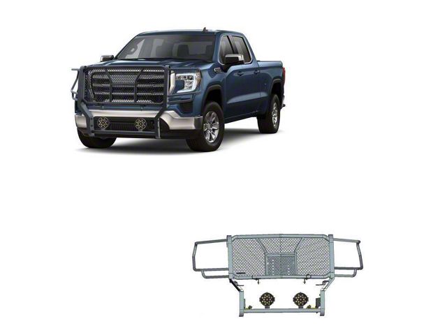 Rugged Heavy Duty Grille Guard with 7-Inch Black Round LED Lights; Black (20-23 Sierra 2500 HD)