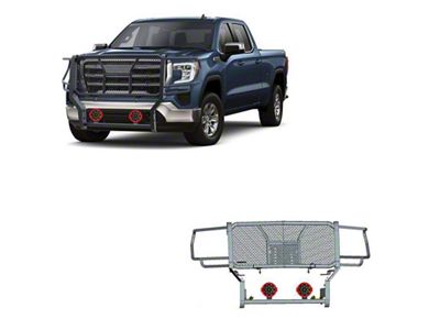 Rugged Heavy Duty Grille Guard with 7-Inch Red Round Flood LED Lights; Black (20-23 Sierra 2500 HD)