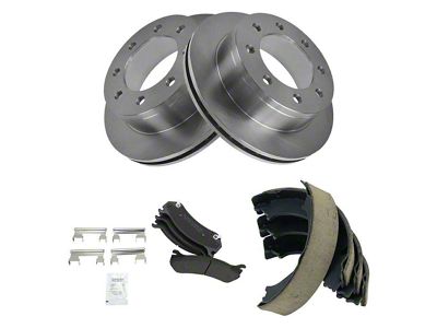 Semi-Metallic 8-Lug Brake Rotor, Pad and Parking Shoe Kit; Rear (07-09 Sierra 2500 HD)