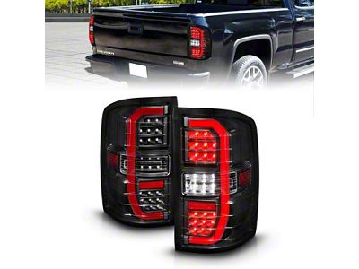 Sequential LED C-Bar Tail Lights; Black Housing; Clear Lens (15-19 Sierra 2500 HD)