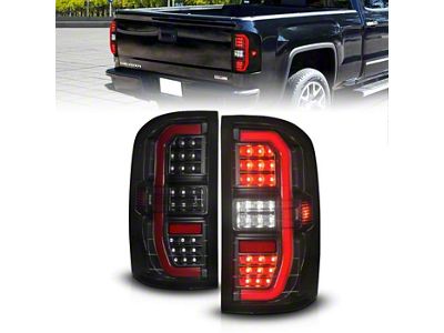 Sequential LED C-Bar Tail Lights; Black Housing; Smoke Lens (15-19 Sierra 2500 HD)