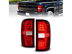 Sequential LED C-Bar Tail Lights; Chrome Housing; Red/Clear Lens (15-19 Sierra 2500 HD w/ Factory Halogen Tail Lights)