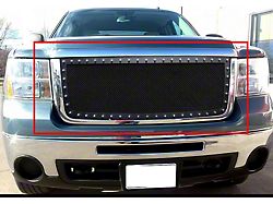Stainless Steel Rivet Upper Grille Insert; Black (07-10 Sierra 2500 HD)
