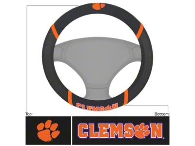 Steering Wheel Cover with Clemson University Tiger Paw Logo; Black (Universal; Some Adaptation May Be Required)