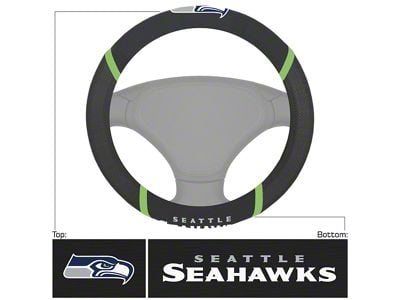 Steering Wheel Cover with Seattle Seahawks Logo; Black (Universal; Some Adaptation May Be Required)
