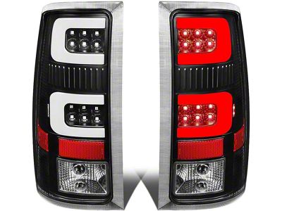 Dual C-Bar LED Tail Lights; Black Housing; Clear Lens (07-14 Sierra 2500 HD)