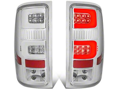 Dual C-Bar LED Tail Lights; Chrome Housing; Clear Lens (07-14 Sierra 2500 HD)