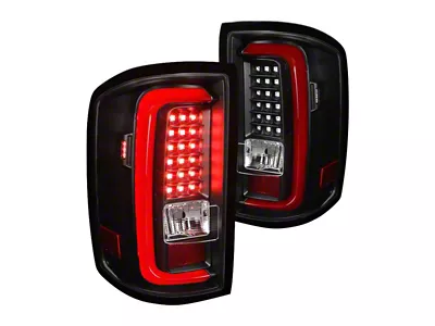 Red Bar LED Tail Lights; Black Housing; Clear Lens (15-19 Sierra 2500 HD w/ Factory Halogen Tail Lights)