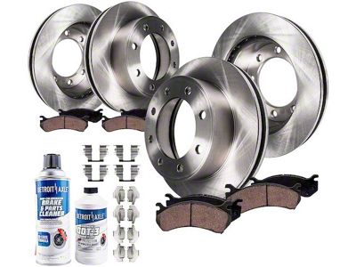 Vented 8-Lug Brake Rotor, Pad, Brake Fluid and Cleaner Kit; Front and Rear (07-10 Sierra 2500 HD)