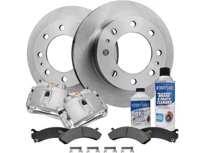 Vented 8-Lug Brake Rotor, Pad, Caliper, Brake Fluid and Cleaner Kit; Front (07-10 Sierra 2500 HD)