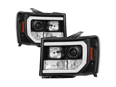 Version 2 Light Bar DRL Projector Headlights; Black Housing; Clear Lens (07-14 Sierra 2500 HD)
