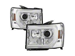Version 2 Light Bar DRL Projector Headlights; Chrome Housing; Clear Lens (07-14 Sierra 2500 HD)