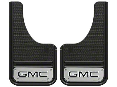 10-Inch x 18-Inch Mud Flaps with Mini Black GMC Logo; Front or Rear (Universal; Some Adaptation May Be Required)