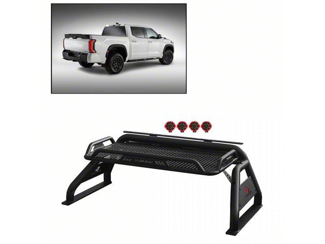 Atlas Roll Bar with 7-Inch Red Round LED Lights; Black (07-24 Sierra 3500 HD)