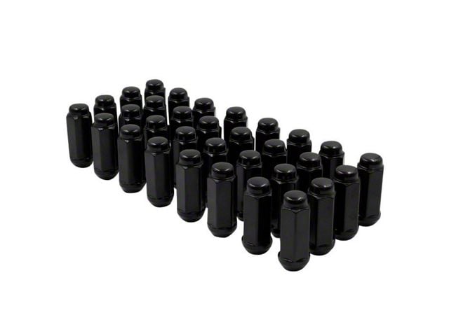 Black Bulge Acorn Lug Nut Kit; 14mm x 1.5; Set of 32 (07-24 Sierra 3500 HD)