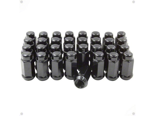 Black Bulge Acorn Lug Nut Kit; 14mm x 1.5; Set of 32 (07-24 Sierra 3500 HD SRW)